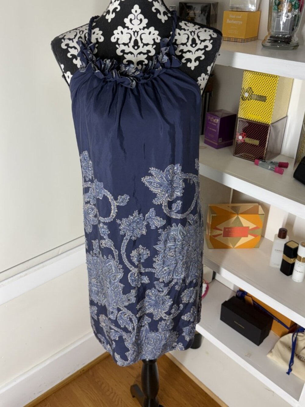I.N.C Navy blue racer back spaghetti strap Silk And Beaded dress 6 Lined
